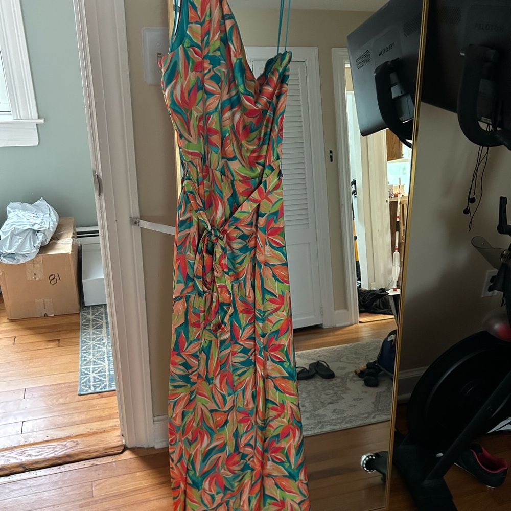 Nicole Miller Teal and Orange Maxi Dress